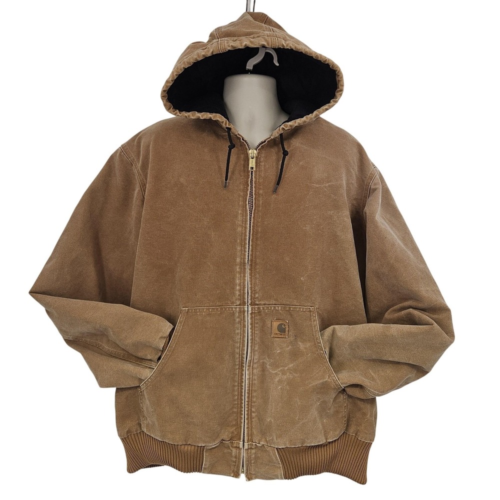 VTG Carhartt Jacket Men XLT Brown Duck Active Hooded Quilt Lined J130 BNN Grunge